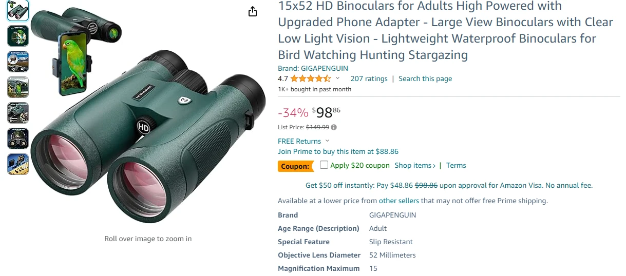 Binoculars listing