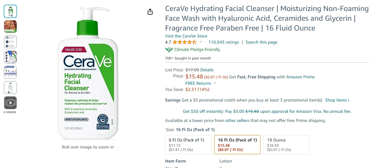 Face cleanser listing
