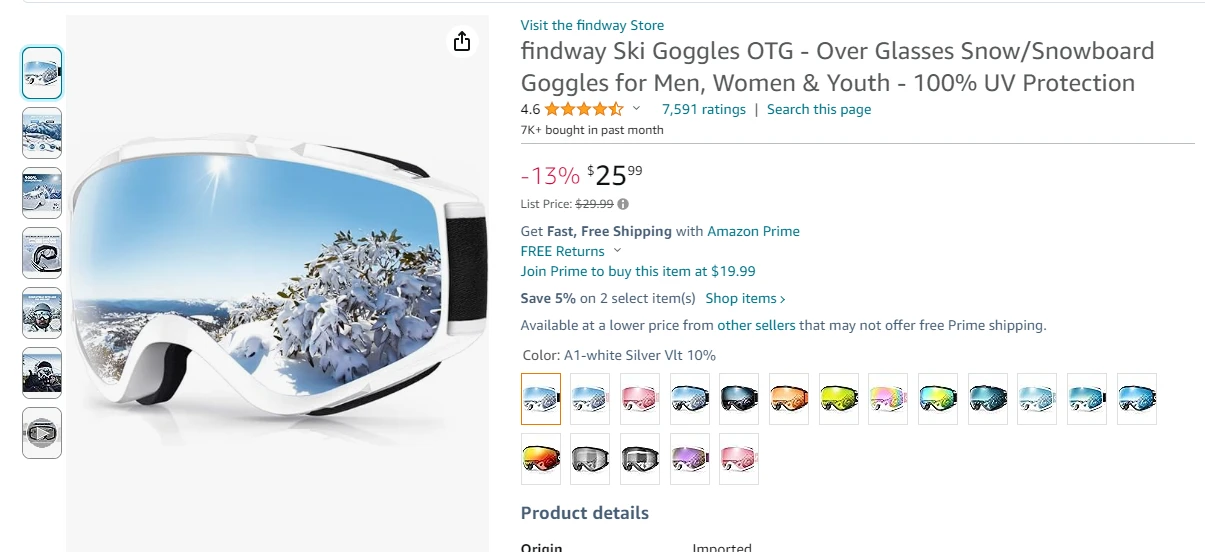 Snow goggles listing