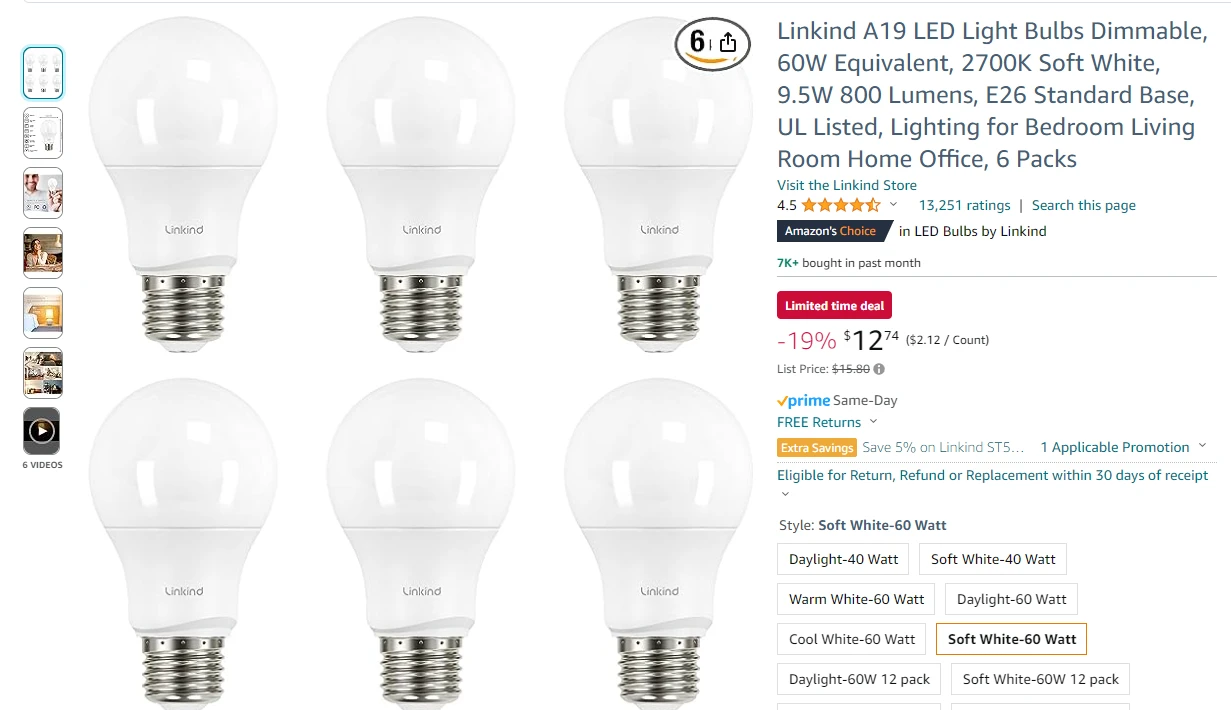 Lightbulbs listing