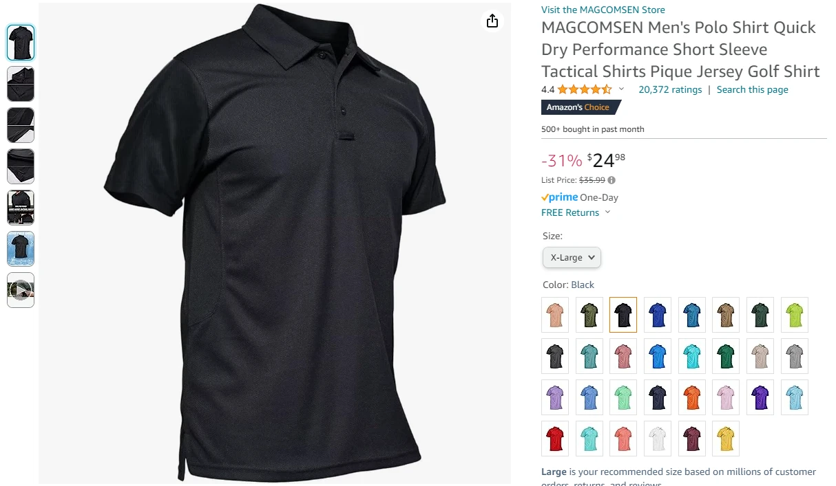 Golf shirt listing