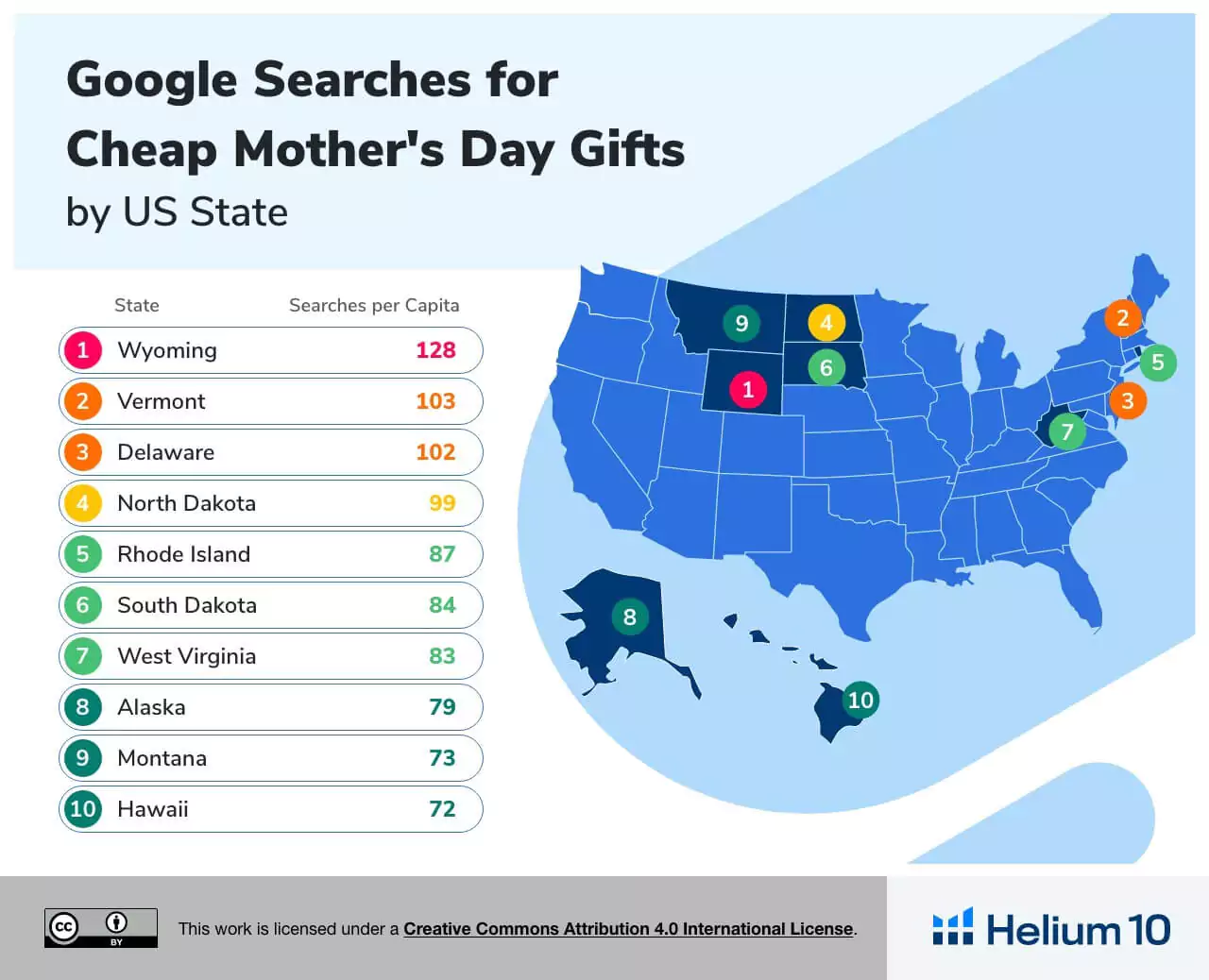 Mothers Day gift searches by US state