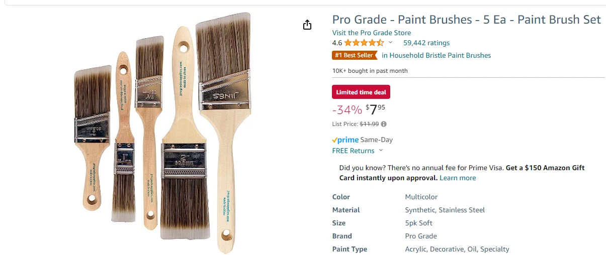 Paint brushes listing